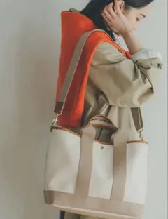 トプカピ　スコッチグレイン ショルダー付き　マルチポケットA4トートバッグL