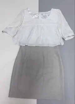 新品 セシルマクビー ブラウスワンピース タイトスカート 半袖 白 グレー M