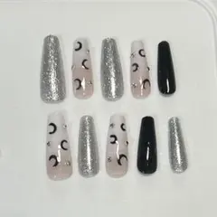シルバーラメ・月模様ネイルチップ10本セット