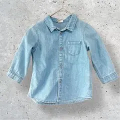 H&M【6−9M】キッズ ベビー デニム 長袖 シャツ ブラウス ブルー