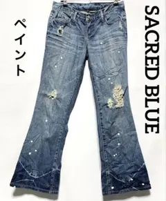 セール☆SACRED BLUE ペイントクラッシュダメージ ブーツカットジーンズのサムネイル