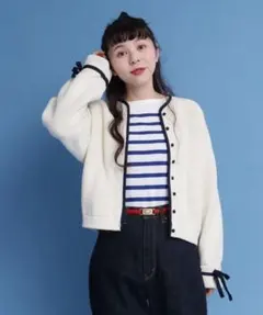 バイカラー袖リボンカーディガン　レディース　⭐️クリーニング済み