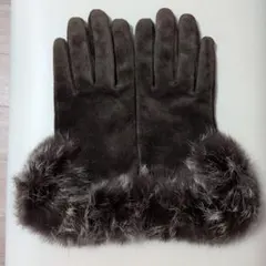 裏地付き リアルファー手袋 ダークブラウン 焦げ茶