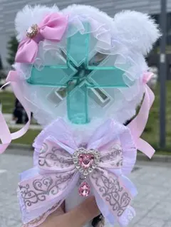 ペンラカバー レースデコ キンブレリボン txt バージョン2 白ピンク