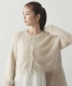 VIS シャギーカーディガン　前後2WAY レトロ釦シャギーニットカーディガン