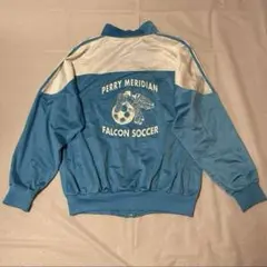 アディダス ナイロンジャケット 80s 台湾製 青×白 サッカー バックプリント