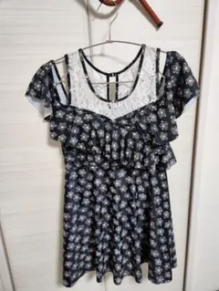 花柄フリルワンピース水着　オフショルダー