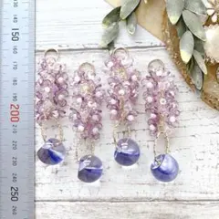 淡色パープルフラワー✳︎鈴丸ブルー＊オリジナルチャーム　2ペア4個　no.459