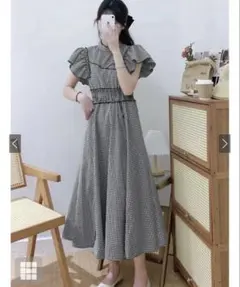 GRL チェック柄フリルスリーブフレアワンピース[at1975]