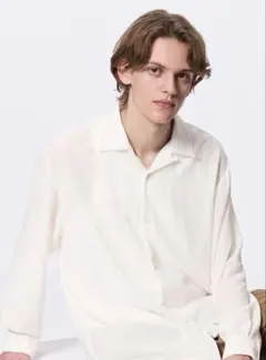 GU テクスチャーオープンカラーシャツ 30NATURAL Sサイズ