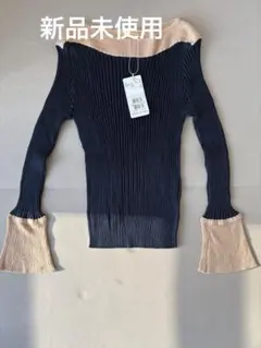 ENRICODOMANI ネイビー/ベージュ リブ編みセーター 38