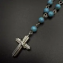 A53 ターコイズ風 ヴィンテージ ネックレス クロス 十字架 シルバー