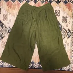 coen オリーブグリーン ワイドパンツ 　レディースL 麻　リネン　限定値下げ