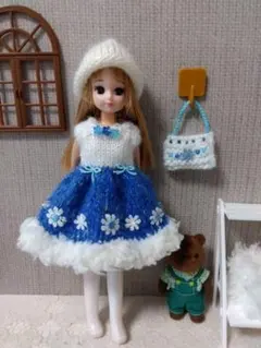 ㉗ リカちゃん ハンドメイド 服 ニット ワンピース 帽子 バッグ マフラー