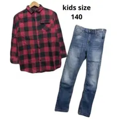 ZARA BOYS 長袖 ネルシャツ × デニムパンツ 2点セット 140