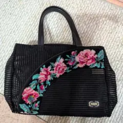 FEILER ブラック フラワー刺繍 ハンドバッグ