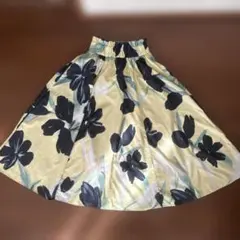 フラワープリント ロングスカート イエロー