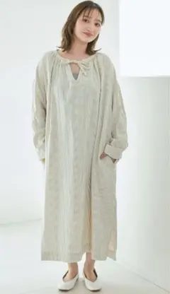 ジェラートピケ☆シャツワンピース ブルー フリーガーゼストライプワンピース