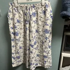 ユニクロ　レーヨン　リラコ　L 花柄　ブルー系