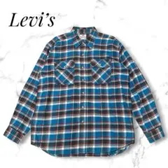 希少 リーバイス ネルシャツ オレンジタブ チェック 青 L アメカジ メンズ
