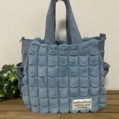 デニムリメイクバッグ　ふんわりころりん　サイドポケットトートバッグ