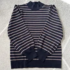 GALLORIA ネイビー ストライプ タートルネック ニット