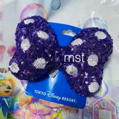 ディズニー スパンコール ヘアゴム ヘアポニー ミニー パープル ビッグリボン