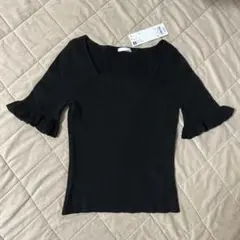 大人気　GU ジーユー　半袖ニット　リブフリルセーター　スクエアネック　S 完売