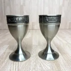 ピューター製 ゴブレット 2個セット 彫刻 カップ 錫製 酒器 タイ レリーフ