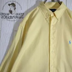 人気 ラルフローレン 長袖シャツ 2XL相当 イエロー 刺繍 ボタンダウン 古着