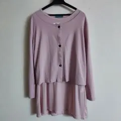 トップス　アンサンブル　ピンク　タンクトップ　カーディガン　ロング丈