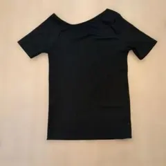 『ナノユニバース』リブ編 半袖 Tシャツ アシンメトリー黒レディースフリーサイズ