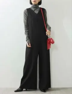 【新品】【オケージョン】Vネックレースオールインワン　アダムエロペ ブラックのサムネイル
