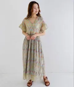 kapuwa 花柄ワンピース 七分袖 M-L 未使用 - メルカリ