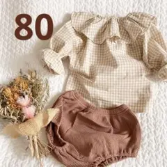 ギンガムチェックフリルシャツ　セットアップ