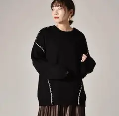 オーバーサイズ　ブラックニット ステッチデザイン