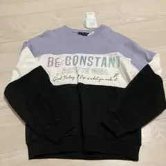 裏起毛長袖トレーナー 150サイズ 紫 黒　英語　英字ロゴ　胸切替プルオーバー