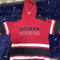 【希少】80s-90s アディダス デサント製 ビッグロゴ パーカー 赤×黒