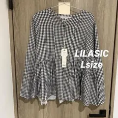 新品　LILASIC リラシク　ギンガムチェックシャツ　フレアシャツ　Lサイズのサムネイル
