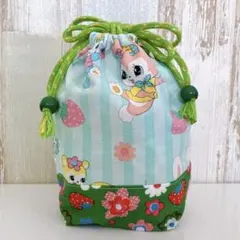 レトロ　アニマル柄　巾着　ハンドメイド　緑