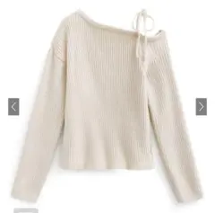 GRL グレイル ワンショルダーリボンリブニットトップス[th004]