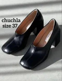 chuchla ラウンドスクエア スクエアトゥ パンプス ブラック 23.5