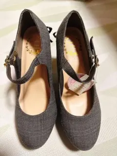 チェック　ヒール　レースアップ　パンプス