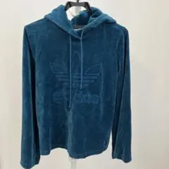 adidasベロアパーカー S ブルーグリーン