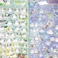 【2枚セット】　シマエナガ　ドロップ シール　ラメ　ボンボン うるちゅる　鳥