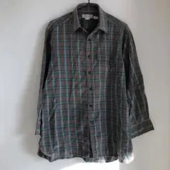 NV364 チェック柄 七分袖シャツ 胸ポケット付き 茶色 グリーン メンズ L