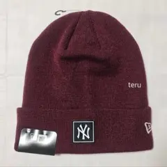 ニューエラ NY ヤンキース パッチ ニット帽 帽子 ワインレッド 茶色