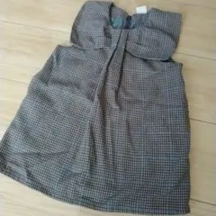 プティマイン　ノースリーブ　ワンピース　リボン　グレンチェック　90　茶　秋冬