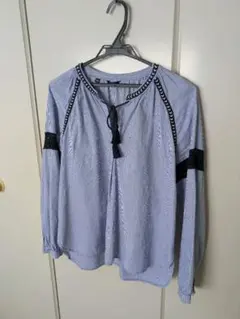 ライトブルー ストライプ ブラウス M ライトブルー タッセル 長袖 薄手