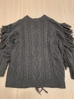 【ungrid】 バックレースアップ フリンジケーブルニット